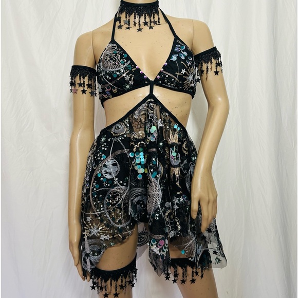 Stars and Moons Galaxy Celestial Rave  Festival Outfit - Picture 1 of 4
